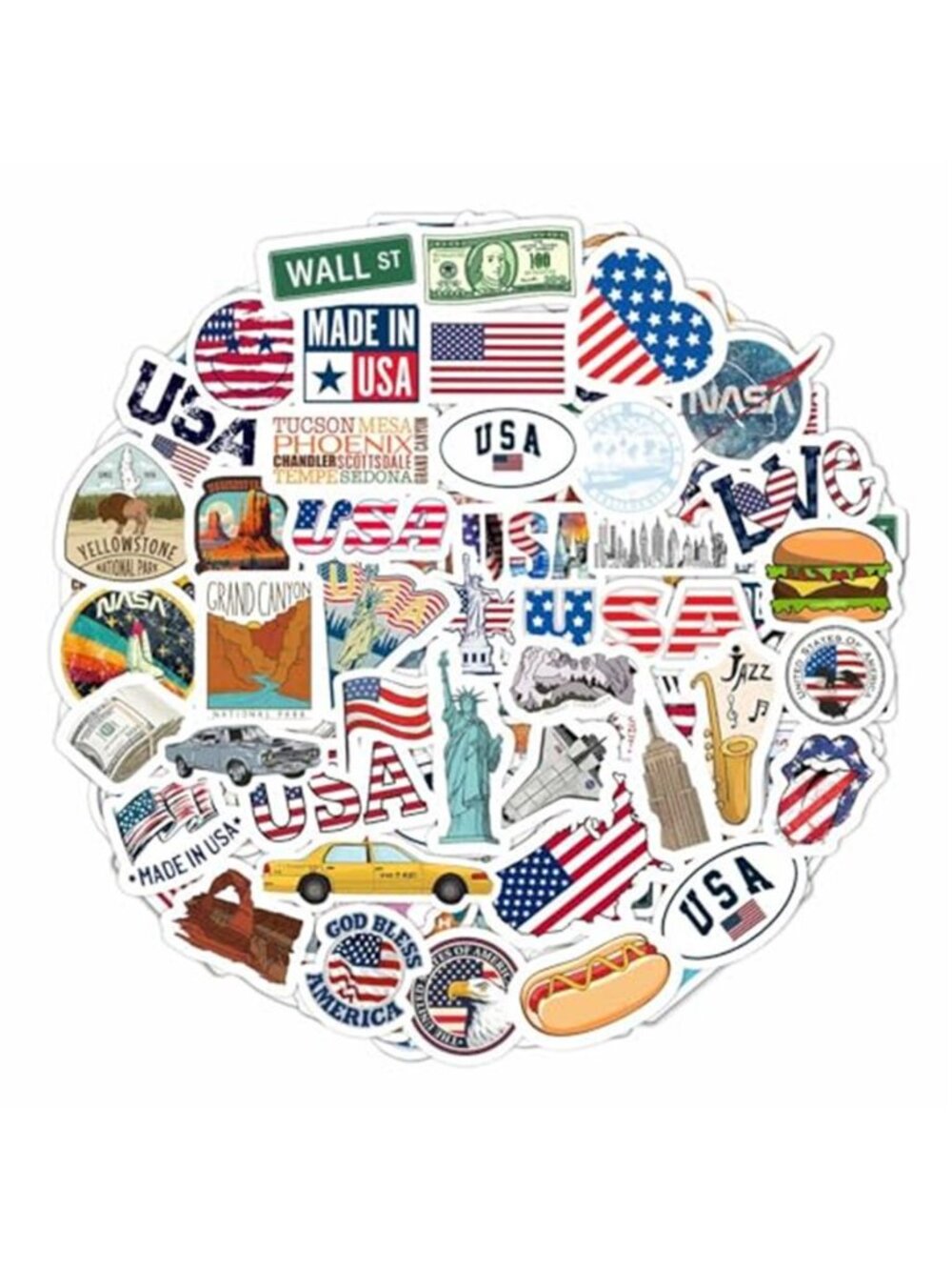 100Pcs USA Stickers for Water Bottle and Laptop - USA Party Supplies &